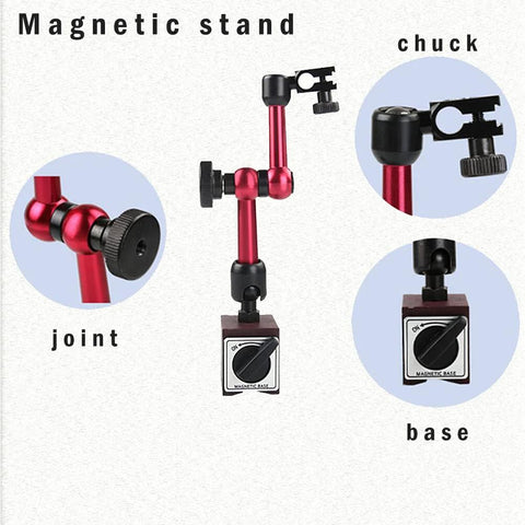 Red adjustable magnetic base stand for digital dial indicator with joints