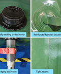 Collapsible Outdoor Water Storage Bag For Garden Farm And Livestock Use, Green PVC Water Bladder Tank details, valve and seams