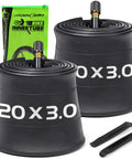 2 Pack Fat Tire Bike Inner Tubes 20x3.0 20x3.3 20x3.5 with Schrader Valve and 2 Tire Levers displayed on white background