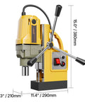 Heavy Duty Magnetic Drill Press With 1400W Copper Motor For Unstoppable Power And Precision side view with dimensions.