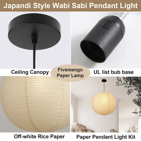 Large Off White Paper Pendant Light 23.6 Inch Japanese Rice Paper Ceiling Lamp With Cord And Canopy in a modern setting.