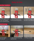 Adjustable Cabinet Door Installation Jig Featuring Dual Imperial And Metric Markings Dead Nuts Accurate Mounting Positioning Tool For Home Renovations Solid Aluminum Frame shown in use for precise cabinet door alignment.