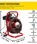 Heavy Duty Electric Drain Auger Kit With Cutter And Anti Slip Glove showing product specifications and dimensions.
