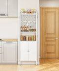 Behind-Door Organizer Cabinet Shelf Rack With Two Pegboard Panels For Garage And Garden Tool Storage, Tall Floor-Standing Metal Organizer in kitchen