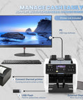 Money Counter Machine With Mixed Denomination And Bank Grade Cash Handling setup with PC and external devices.