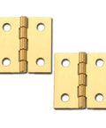 Solid Brass Miniature Broad Hinge 1 Inch Long By 1 Inch Open Two Pair Per Pack Stanley Hardware For Small Boxes Jewelry Cases Tiny Cabinets And DIY Projects - front view of two gold hinges.
