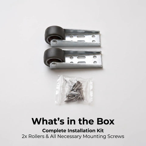 Heavy Duty Vertical Track Roller Wheels 2 Pack With Dual Ball Bearings for Sliding Doors and mounting screws.