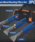 Must-Have 3-Piece Hand Seamers Set For Sheet Metal Bending Pliers With Straight, 45 Degree, And 90 Degree Jaws Includes Tool Storage Bag