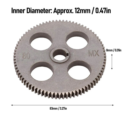 Built Like A Tank Steel Mini Lathe Spur Gear 80 Tooth with 12mm bore and 83mm outer diameter, shown from above.