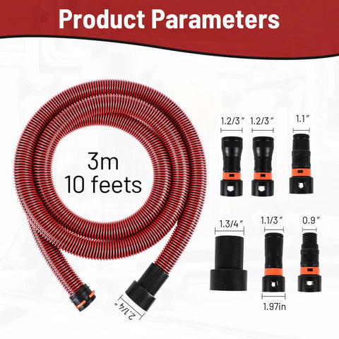 10 Foot Dust Collection Hose Kit With 6 Universal Adapters For Home And Shop Vacuums Compatible With Woodworking Tools
