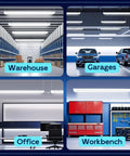 Linkable 4 Ft LED Shop Light 44W Replacing 300W Fluorescent, 4600 Lumens 5000K Daylight White installed in various spaces