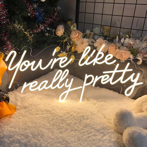 Totally Cool Dimmable LED Neon Sign Wall Art You Are Like Really Pretty Transparent Acrylic Backdrop with warm white light