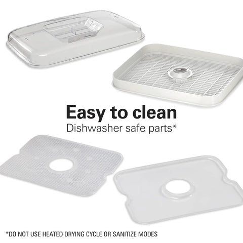 Digital Food Dehydrator With Five Stackable Bpa Free Trays And Adjustable Thermostat parts, easy-to-clean dishwasher-safe trays and lids.