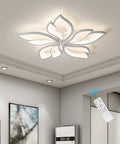 Five Leaf LED Ceiling Light With Remote Control For Living Room, flush mount chandelier with acrylic white leaves on ceiling
