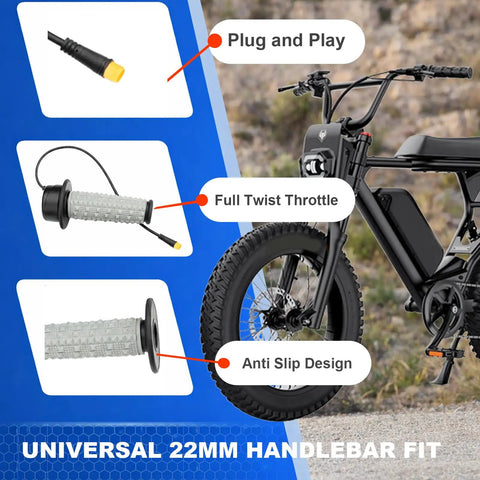Wide Voltage Twist Throttle For E-Bikes And Scooters 12V To 72V IP76 Waterproof Plug 3 Pin Plug And Play Easy Throttle Upgrade For Mountain Folding And City E-Bikes