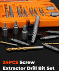 Must Have 24 Piece Screw Extractor And Left Hand Drill Bit Set With HSS Titanium Coated Bits And Spiral Flute And MultiSpline Extractors