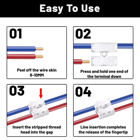 Step-by-step guide to using Quick Plug Electrical Cable Connectors 120 Pack 2 Pin for easy automotive wiring.