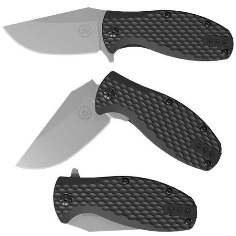 Badger EDC Folding Knife With Sandvik 14C28N Blade Ball Bearing Pivot G10 Scales Grid Lock Ambidextrous Deep Carry Clip Tumbled Stone Finish For Serious Everyday Carry And Hard Use, side view
