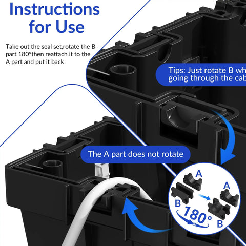 Instructions for use of Waterproof Outdoor Electrical Box Heavy Duty Cover For Extension Cords and Holiday Lights with seals.