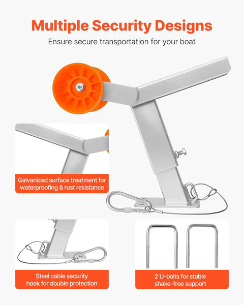 Hella Durable Adjustable Boat Trailer Winch Stand With Roller Hot Dip Galvanized Steel showing security hook and U-bolts for stability.