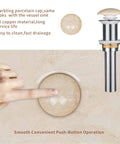 16 Inch Marbled Round Vessel Sink With Pop Up Drain For Bathroom Ceramic Above Counter Countertop Sink details
