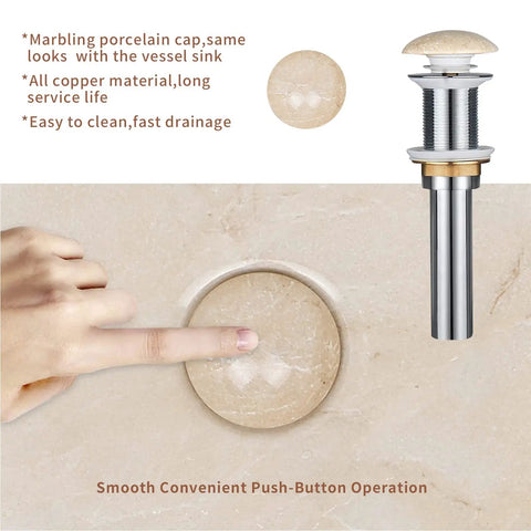 16 Inch Marbled Round Vessel Sink With Pop Up Drain For Bathroom Ceramic Above Counter Countertop Sink details