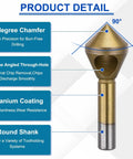 Badass Heavy Duty Titanium Countersink Drill Bit Set With Precision Chamfer Cone Tools For Metal Woodworking Bevel Grinding 4 Piece 2 To 20mm Range Pro Shop Ready Machining Kit detailed product view with features highlighted.