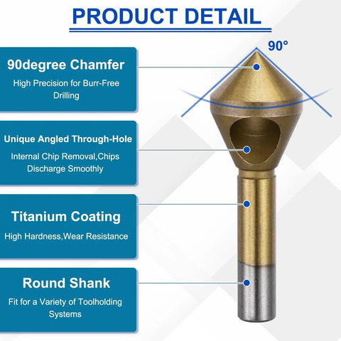 Badass Heavy Duty Titanium Countersink Drill Bit Set With Precision Chamfer Cone Tools For Metal Woodworking Bevel Grinding 4 Piece 2 To 20mm Range Pro Shop Ready Machining Kit detailed product view with features highlighted.