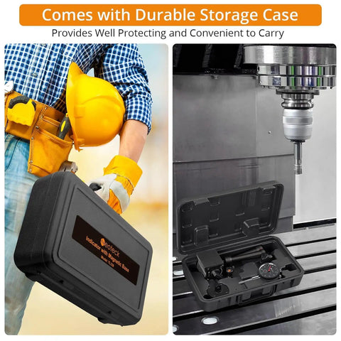 Pro Grade 0-1 Inch And 0.001 Inch Dial Indicator Kit With Magnetic Base And Case, durable storage case and CNC setup