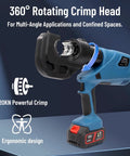 12 Ton Battery Powered Hydraulic Crimping Tool With 12 Dies For 6AWG To 800MCM Lugs Heavy Duty Electric Crimper Copper Motor Fast Prep And High Force Crimping, 360° rotating head