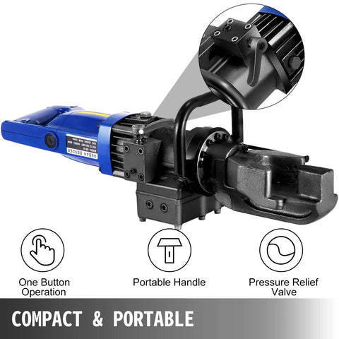 Happybuy Portable Electric Rebar Bender, 900W Hydraulic Powerhouse showing the handle, pressure relief valve, and one-button operation.