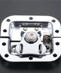 Gate Lock Hasp Latch Hardware Fitting Padlockable, stainless steel, close-up view with hinge and mounting holes.