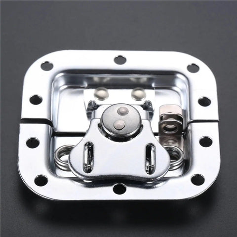 Gate Lock Hasp Latch Hardware Fitting Padlockable, stainless steel, close-up view with hinge and mounting holes.