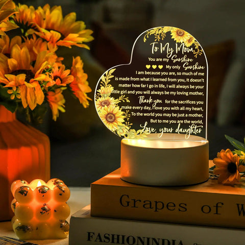 From Daughter And Son Sunflower Engraved Acrylic Heart Night Light For Mom Usb Low Power Table Decor Best Gift For My Mom Mothers Day Or Christmas For Any Occasion