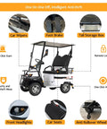Features of Sick Double Seat Electric Golf Cart Cruises Smooth Over Rough Terrain With Heavy Duty Independent Suspension And A Raw 800 Watt Motor Hitting 20 Mph in Matte Green.