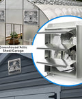 14 Inch Automatic Shutter Exhaust Fan With Power Cord 1950 CFM Aluminum Wall Mount Attic Ventilation close-up and installation