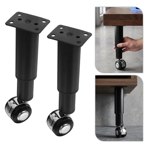 Adjustable Telescoping Metal Desk Legs With Swivel Casters For Heavy Furniture Leveling Feet Fits Cabinets Sofas Beds Desks And Dressers Replacement Sturdy Glide Feet For Easy Height Adjustment And Rock Solid Support, black steel caster leg