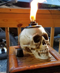 Two Pack Skull Tiki Torch Outdoor Patio Decor For Halloween And Gothic Vibes, Epic Fire Display Skull Table Torches