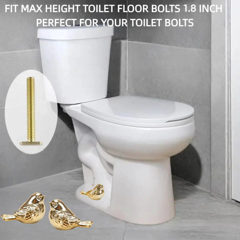 Upgrade Your Bath Setup With These Fresh Golden Bird Ceramic Toilet Bolt Caps on a white toilet with decorative birds.