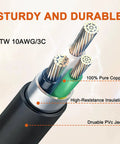 Badass Heavy Duty Nema L6-30p To 14-50r Ev Charger Adapter Cord showing 10AWG pure copper wires and durable PVC jack.
