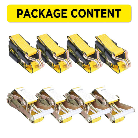 Beefed Up Heavy Duty Vehicle Tie Down Kit With 10000 Lb Break Strength For Cars Trucks And UTVs Four 2 Inch By 10 Foot Ratchet Straps With Rubber Wheel Blocks