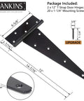 Heavy Duty 12 Inch T Strap Hinges Black For Wooden Fences Yard Doors Barn Doors And Gates Rustproof Two Pack Thick One Eighth Inch Steel.