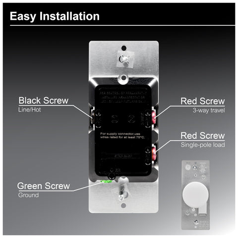Three Way Rotating Dimmer Switch With Push On Off For Dimmable LED CFL And Incandescent Bulbs UL Listed White Or Light Almond Finish Includes Two Knob Colors For Easy Mood Lighting