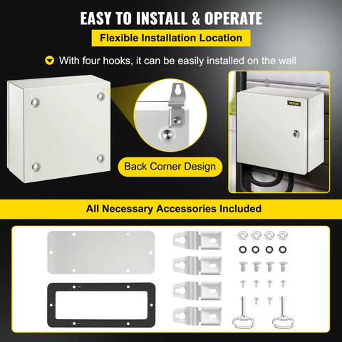 Rugged 12 By 12 By 6 Inch Steel Electrical Enclosure NEMA 4X IP66 Weatherproof Junction Box For Outdoor And Indoor Use With Mounting Plate Heavy Duty Box wall-mounted with accessories