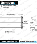 Dimensions of Stainless Steel 3-Tier Ladder Towel Rack With Wall Mount In Polished Chrome, diagram includes sizes and installation guide.