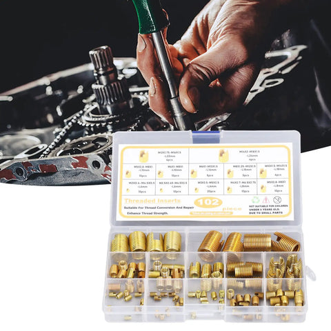 102 Piece Self Tapping Thread Insert Kit For M2 To M14 Thread Repair Pro Grade High Carbon Steel Bolt Thread Repair Tool For Damaged Threads In Plastic Copper And Soft Metals Easy To Use Heavy Duty Fix in case