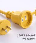 Heavy Duty 100 Foot LED Construction String Lights with 100ft 16AWG yellow cord and waterproof cover for outdoor use