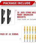 Heavy Duty Jack Stand Wall Mount Organizer For 2 And 3 Ton Stands In 12 Gauge Steel With Powder Coat Finish Fits Two Stands Per Mount Garage Storage Rack Includes Two Wall Mounts And Drywall Anchors Stands Not Included package contents