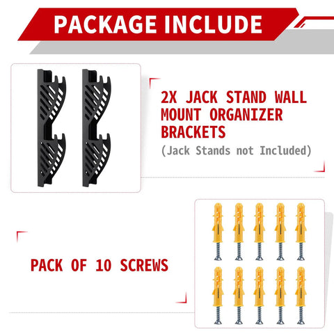 Heavy Duty Jack Stand Wall Mount Organizer For 2 And 3 Ton Stands In 12 Gauge Steel With Powder Coat Finish Fits Two Stands Per Mount Garage Storage Rack Includes Two Wall Mounts And Drywall Anchors Stands Not Included package contents