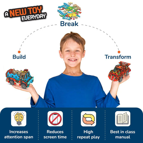 Spin N Go Twenty In One Mechanical Builder Kit For Kids Ages Six To Twelve With A Step By Step Guide Hands On STEM Fun Creative Toy Builds And Daily New Toy Projects For Boys And Girls, wooden pieces